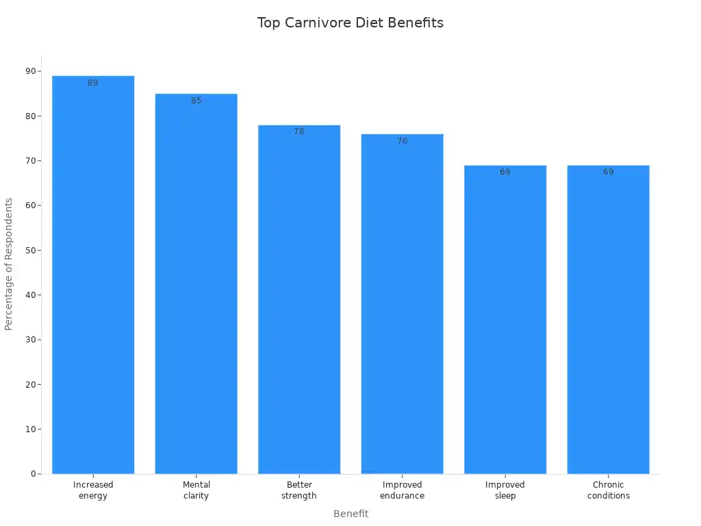 Bar chart showing most reported benefits of the carnivore diet